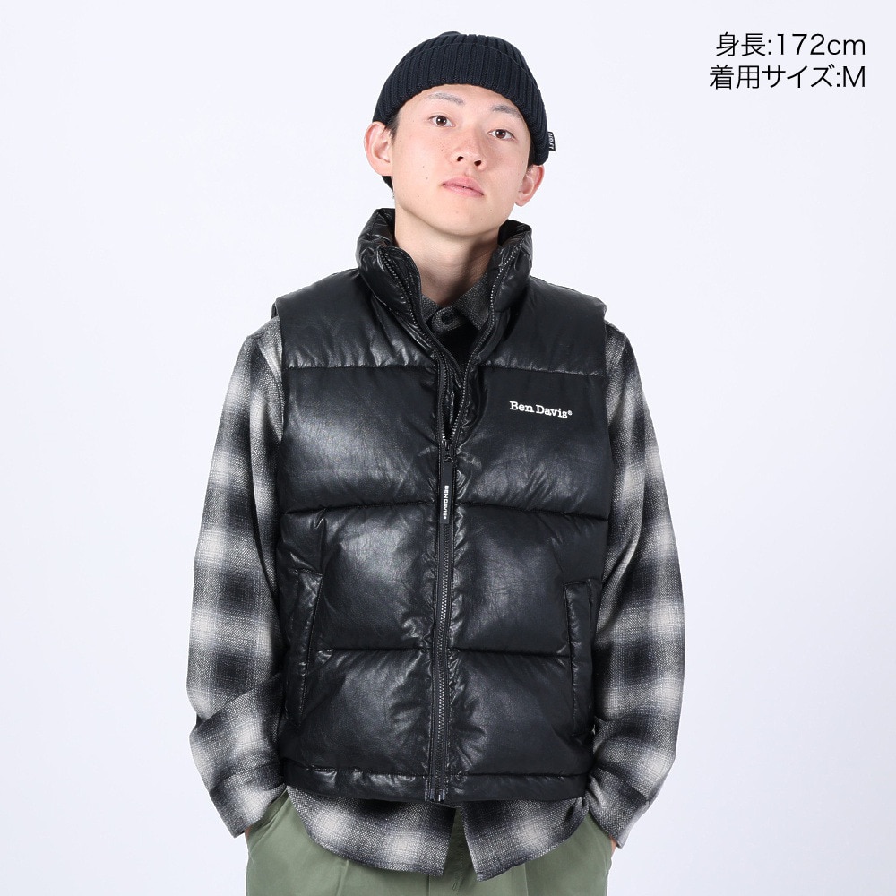 ベンデイビス（BEN DAVIS）（メンズ）FAUX LEATHER PUFFER ベスト 23780038-01BLK