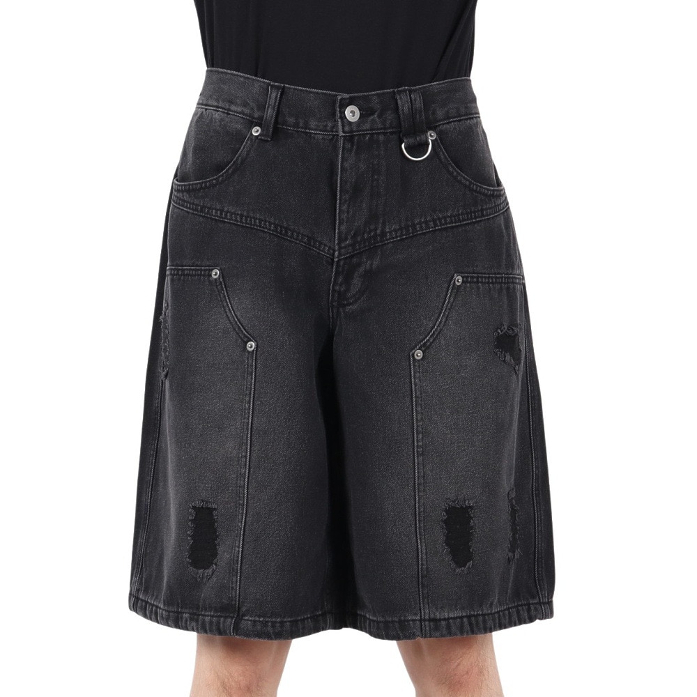 PLES MAKERS（PLES MAKERS）（メンズ）ダブルニーダメージデニムショーツ 25155001-BLK