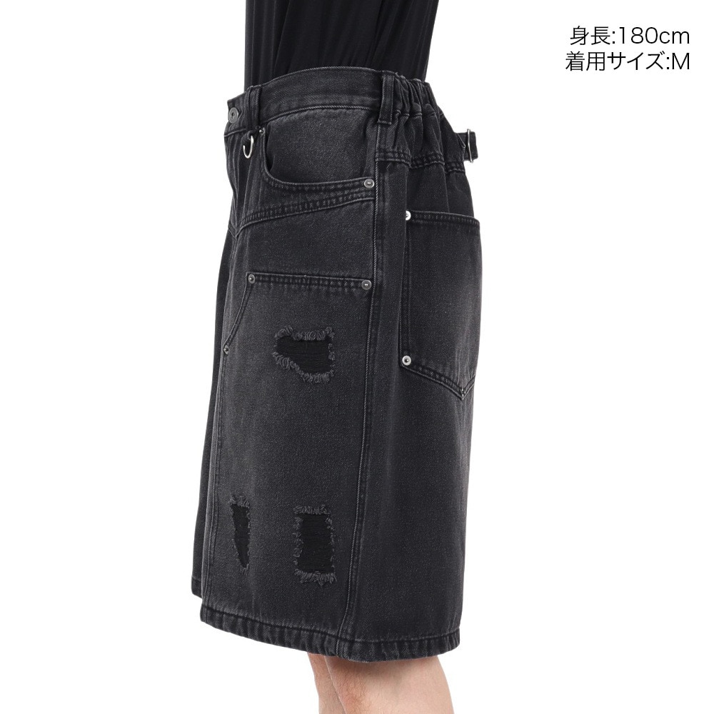 PLES MAKERS（PLES MAKERS）（メンズ）ダブルニーダメージデニムショーツ 25155001-BLK