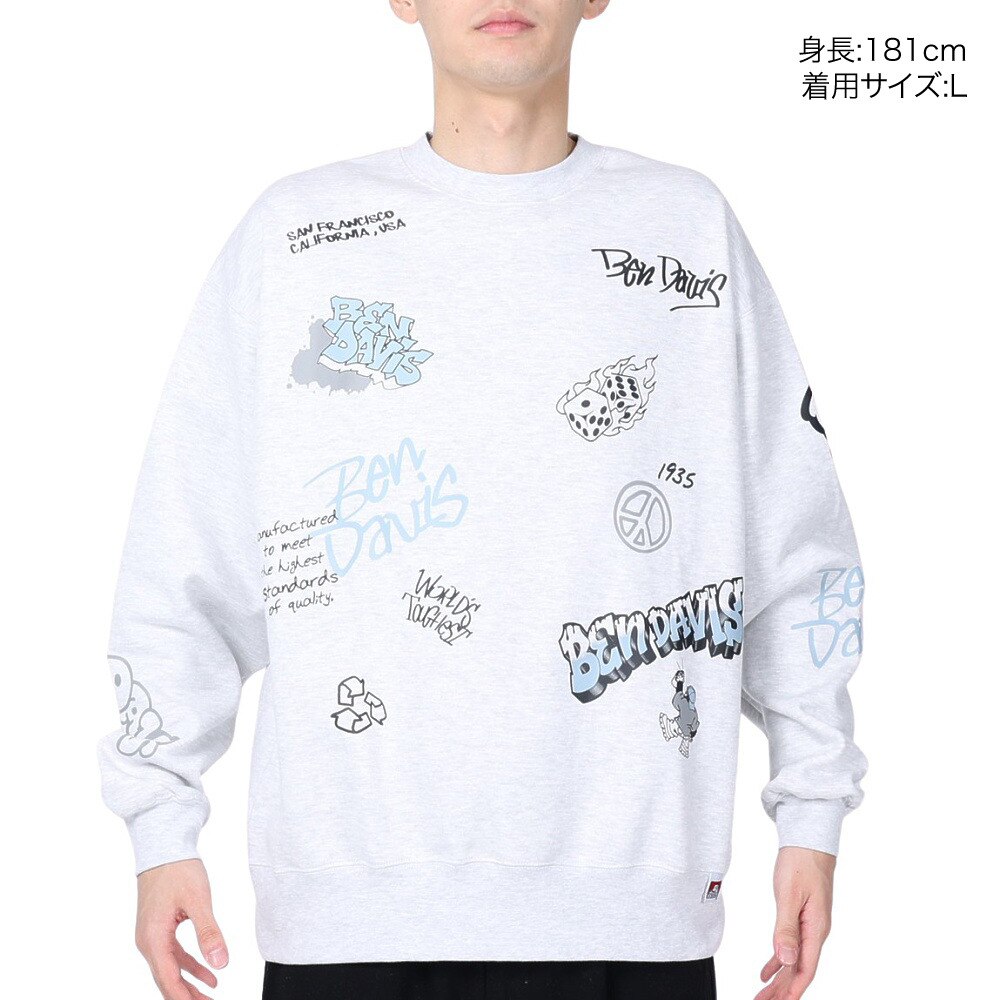 ベンデイビス（BEN DAVIS）（メンズ）SCRIBBLED クルーネック スウェット 24380006-06OAT