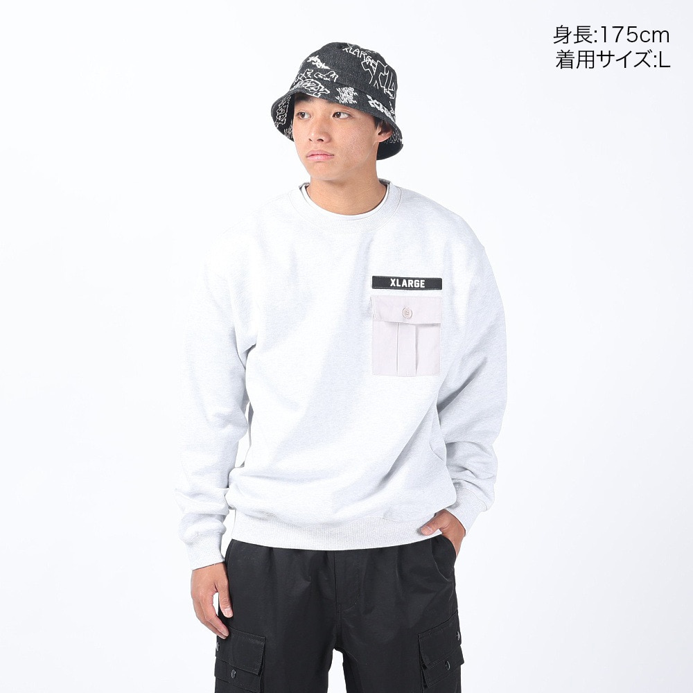 エクストララージ（XLARGE）（メンズ）ミリタリーポケット クルーネックスウェット 101241012013-ASH