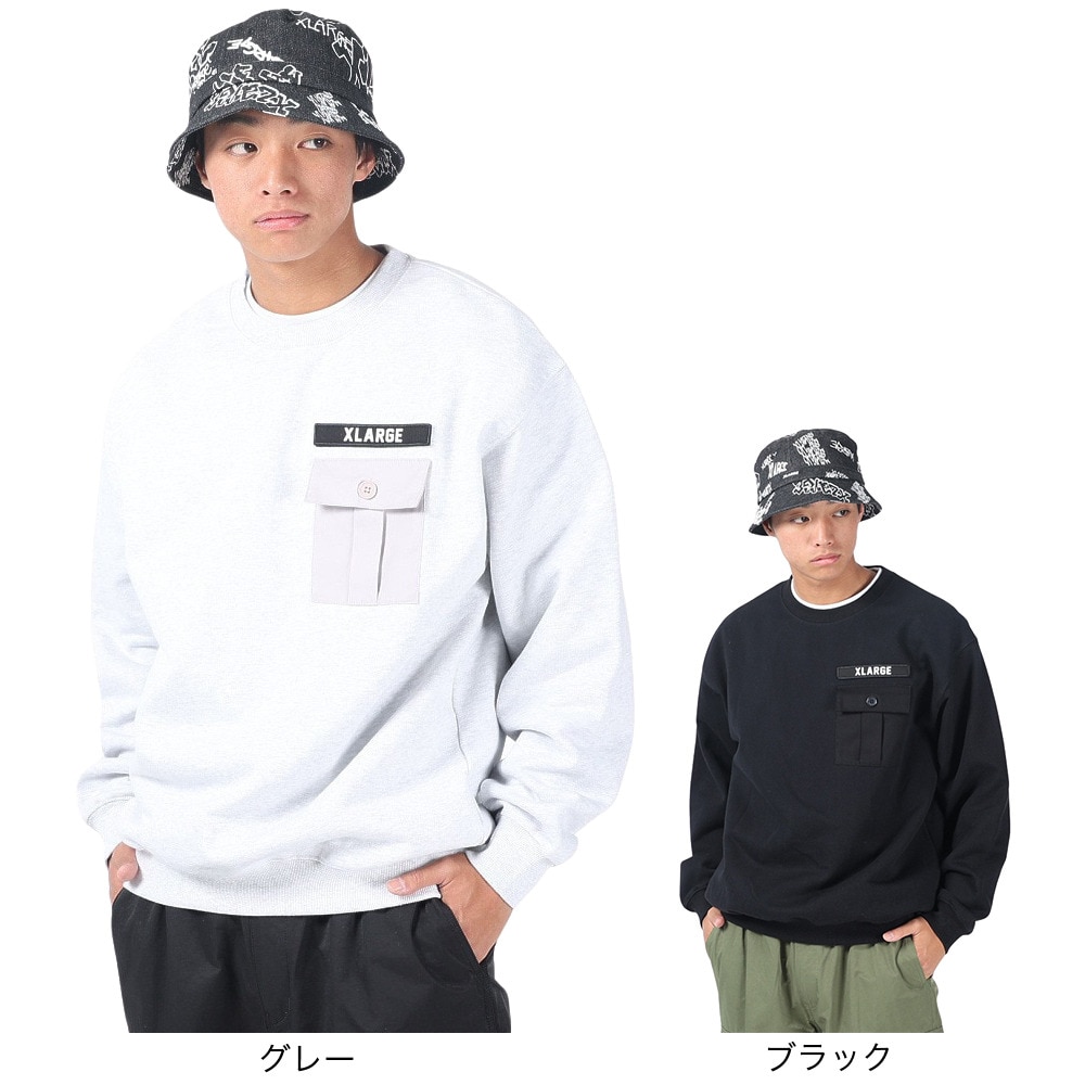 エクストララージ（XLARGE）（メンズ）ミリタリーポケット クルーネックスウェット 101241012013-BLACK