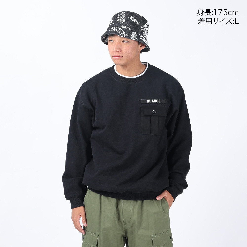 エクストララージ（XLARGE）（メンズ）ミリタリーポケット クルーネックスウェット 101241012013-BLACK