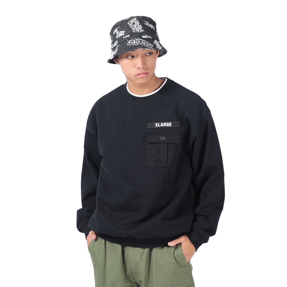 エクストララージ（XLARGE）（メンズ）ミリタリーポケット クルーネックスウェット 101241012013-BLACK