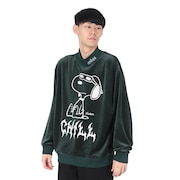 (メンズ)スヌーピー モックネック ベロア スウェットシャツ 24FW-MP-M596 GREEN