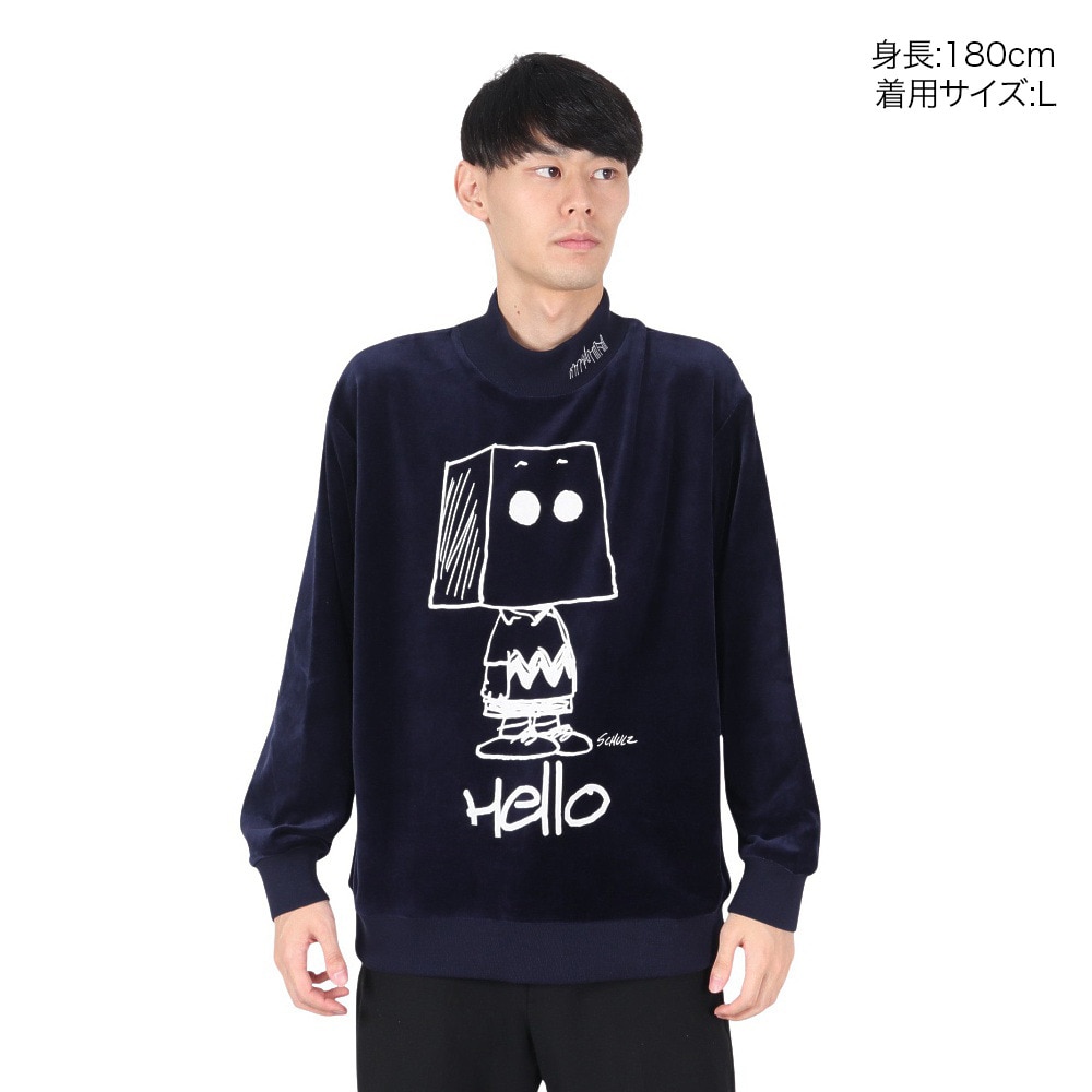 マンハッタンポーテージ（ManhattanPortage）（メンズ）スヌーピー モックネック ベロア スウェットシャツ 24FW-MP-M596 NAVY