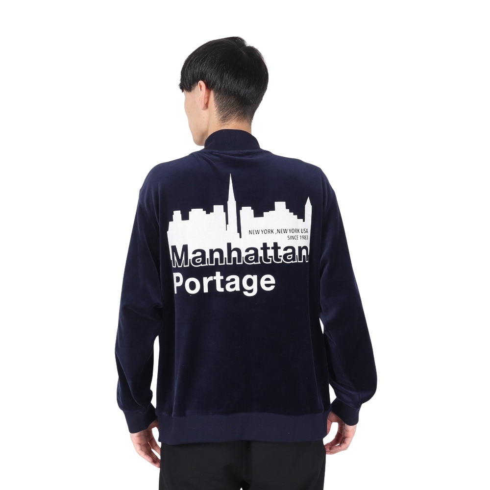 マンハッタンポーテージ（ManhattanPortage）（メンズ）スヌーピー モックネック ベロア スウェットシャツ 24FW-MP-M596 NAVY