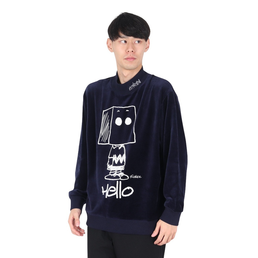 マンハッタンポーテージ（ManhattanPortage）（メンズ）スヌーピー モックネック ベロア スウェットシャツ 24FW-MP-M596 NAVY