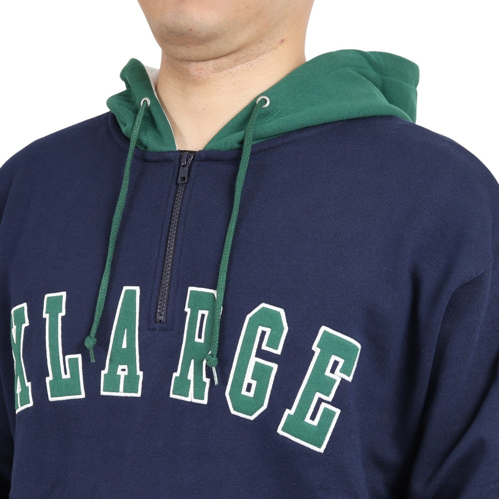 エクストララージ（XLARGE）（メンズ）コントラストカラー ハーフジップフードスウェット 101223012015-NAVY