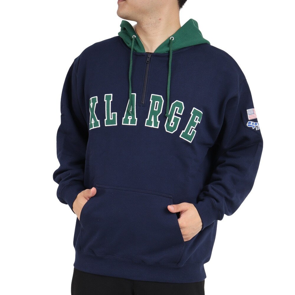 エクストララージ（XLARGE）（メンズ）コントラストカラー ハーフジップフードスウェット 101223012015-NAVY