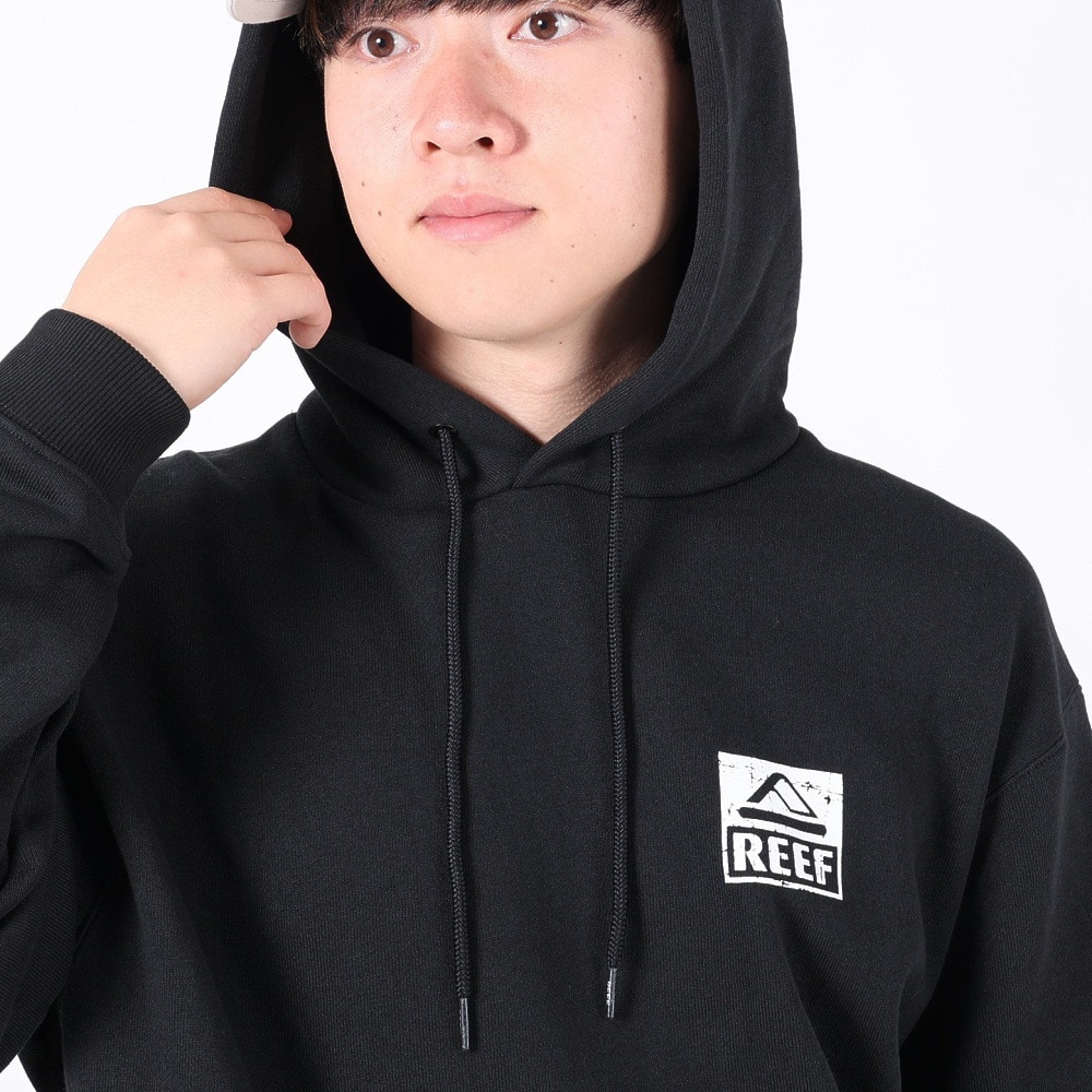リーフ（REEF）（メンズ）スクエアロゴ フーディー RFPKM2301-BLK