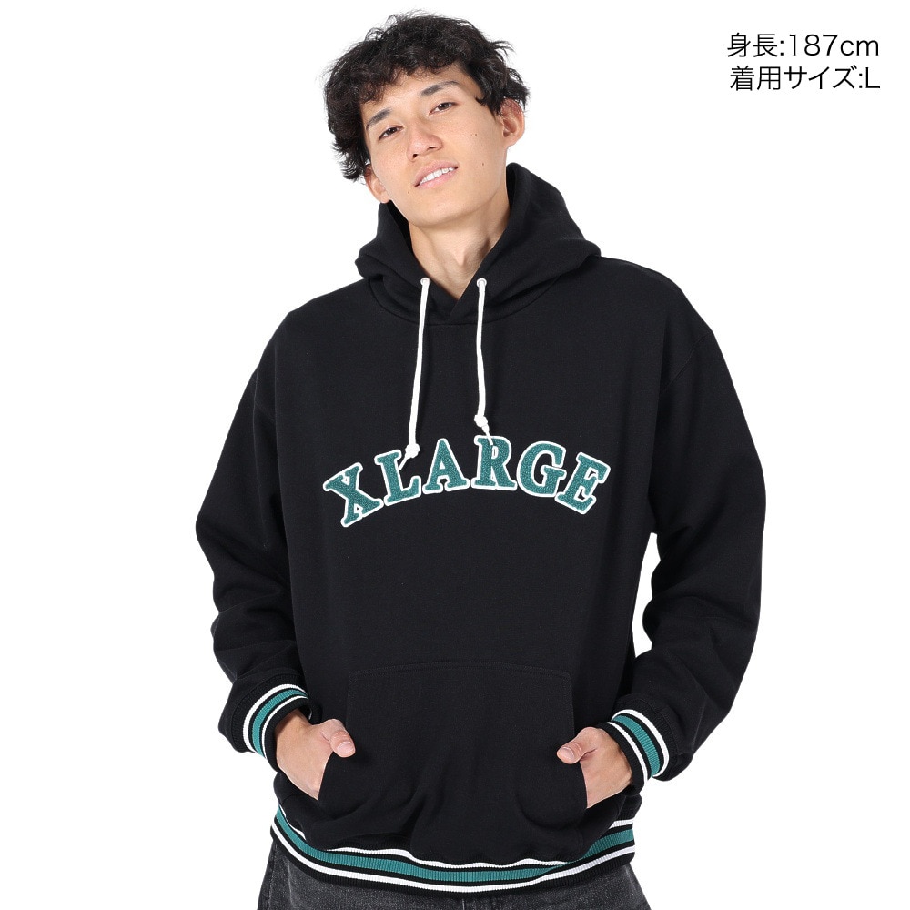エクストララージ（XLARGE）（メンズ）STRIPED RIB スウェットフーディー 101234012006-BLACK