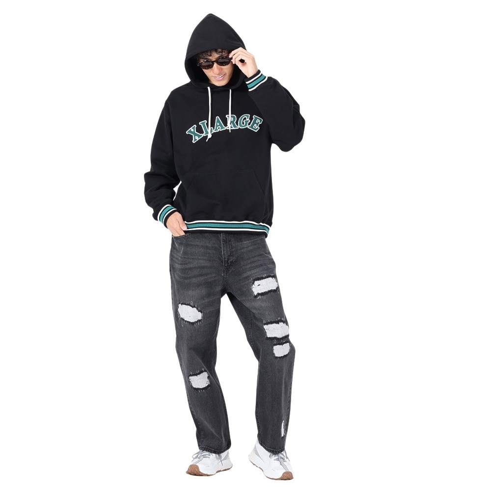 エクストララージ（XLARGE）（メンズ）STRIPED RIB スウェットフーディー 101234012006-BLACK