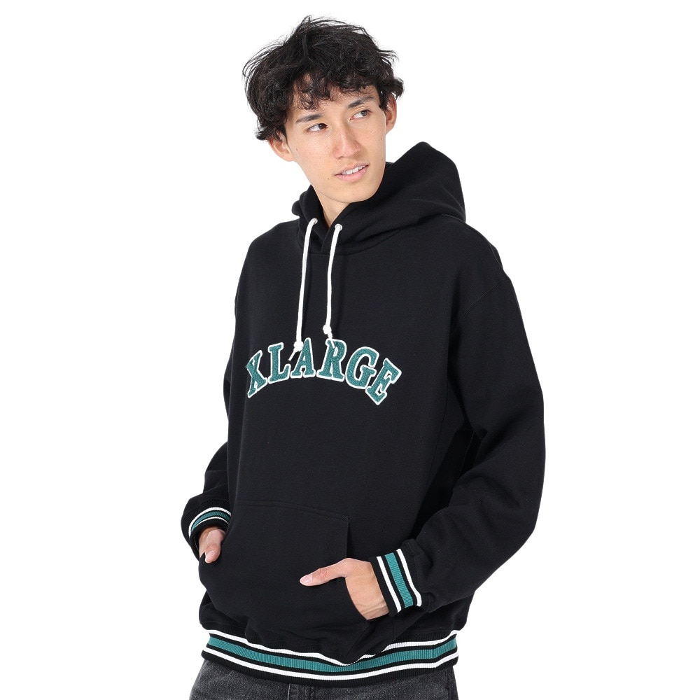 エクストララージ（XLARGE）（メンズ）STRIPED RIB スウェットフーディー 101234012006-BLACK