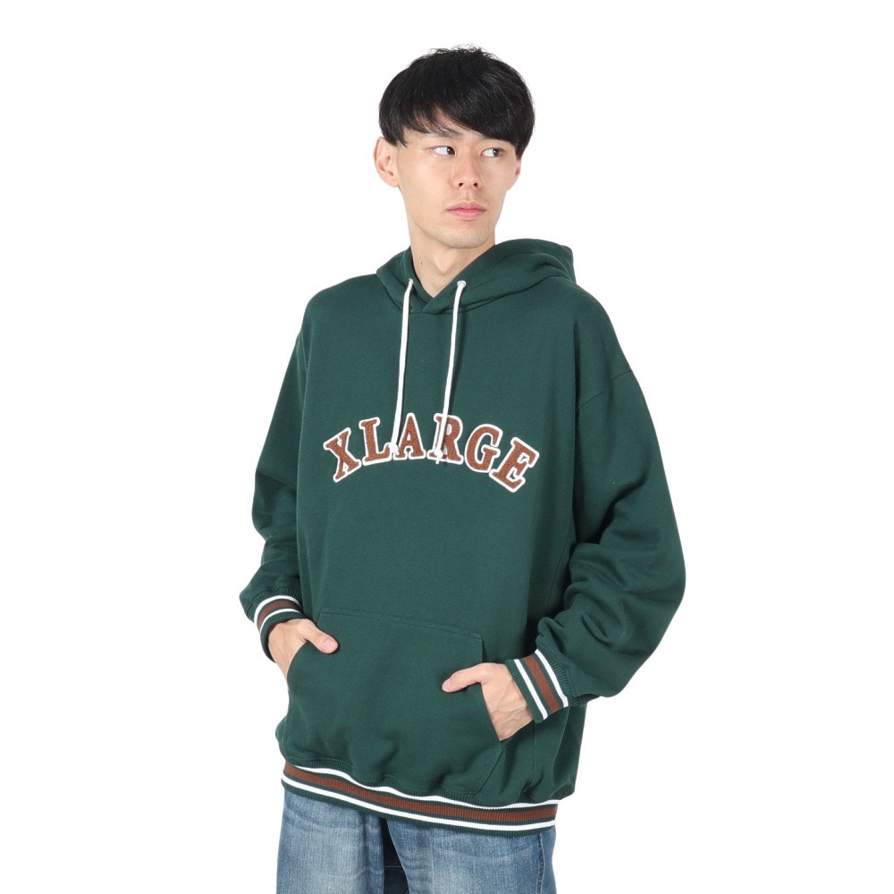 エクストララージ（XLARGE）（メンズ）STRIPED RIB スウェットフーディー 101234012006-GREEN