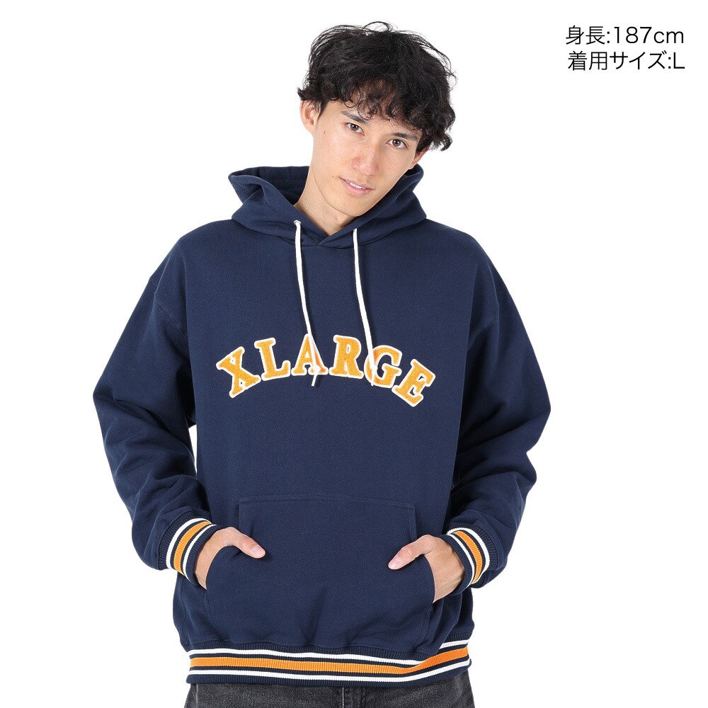 エクストララージ（XLARGE）（メンズ）STRIPED RIB スウェットフーディー 101234012006-NAVY