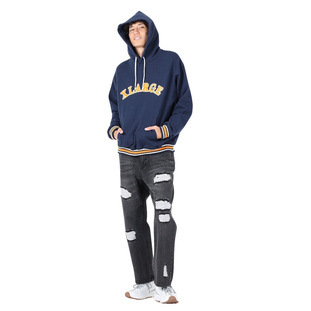 エクストララージ（XLARGE）（メンズ）STRIPED RIB スウェットフーディー 101234012006-NAVY