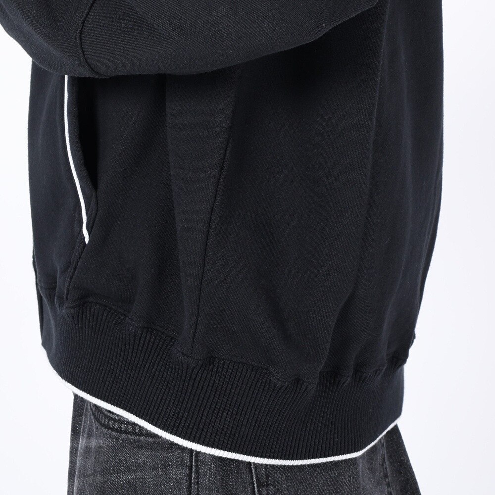 エクストララージ（メンズ）PIPING ジップアップ フーデット スウェットシャツ 101234012008-BLACK