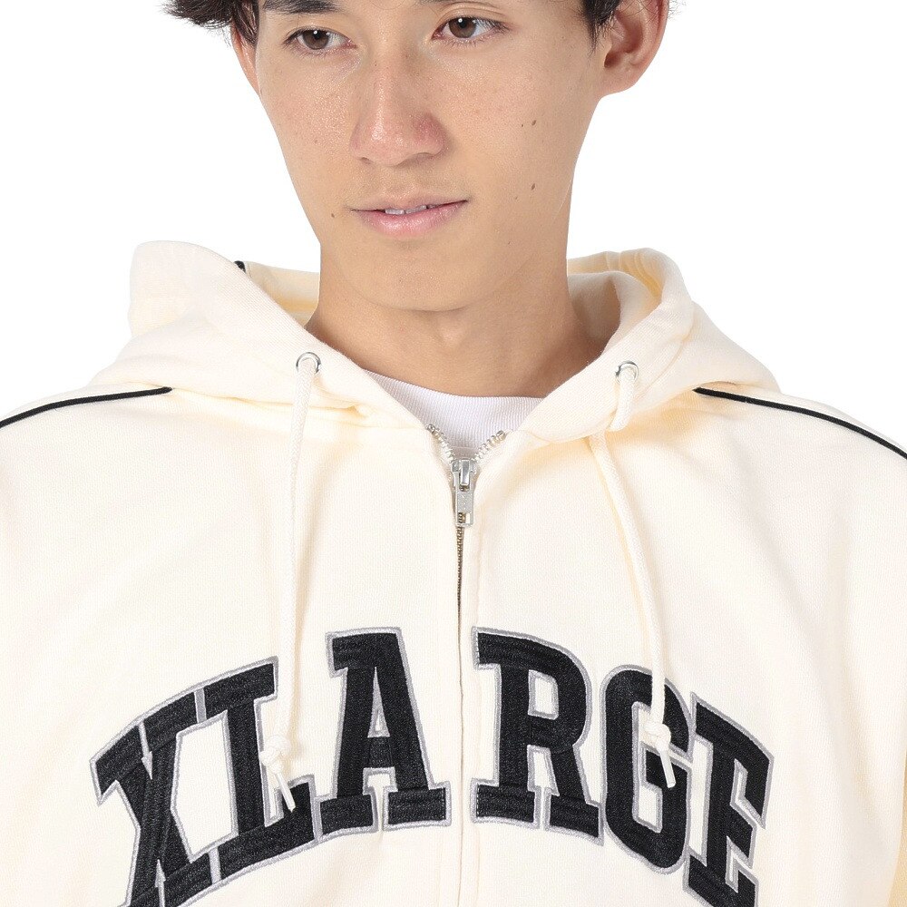 エクストララージ（メンズ）PIPING ZIP UP HOODED スウェットシャツ 101234012008-WHITE