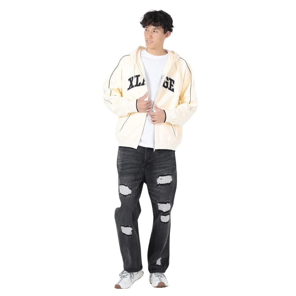 エクストララージ（メンズ）PIPING ZIP UP HOODED スウェットシャツ 101234012008-WHITE