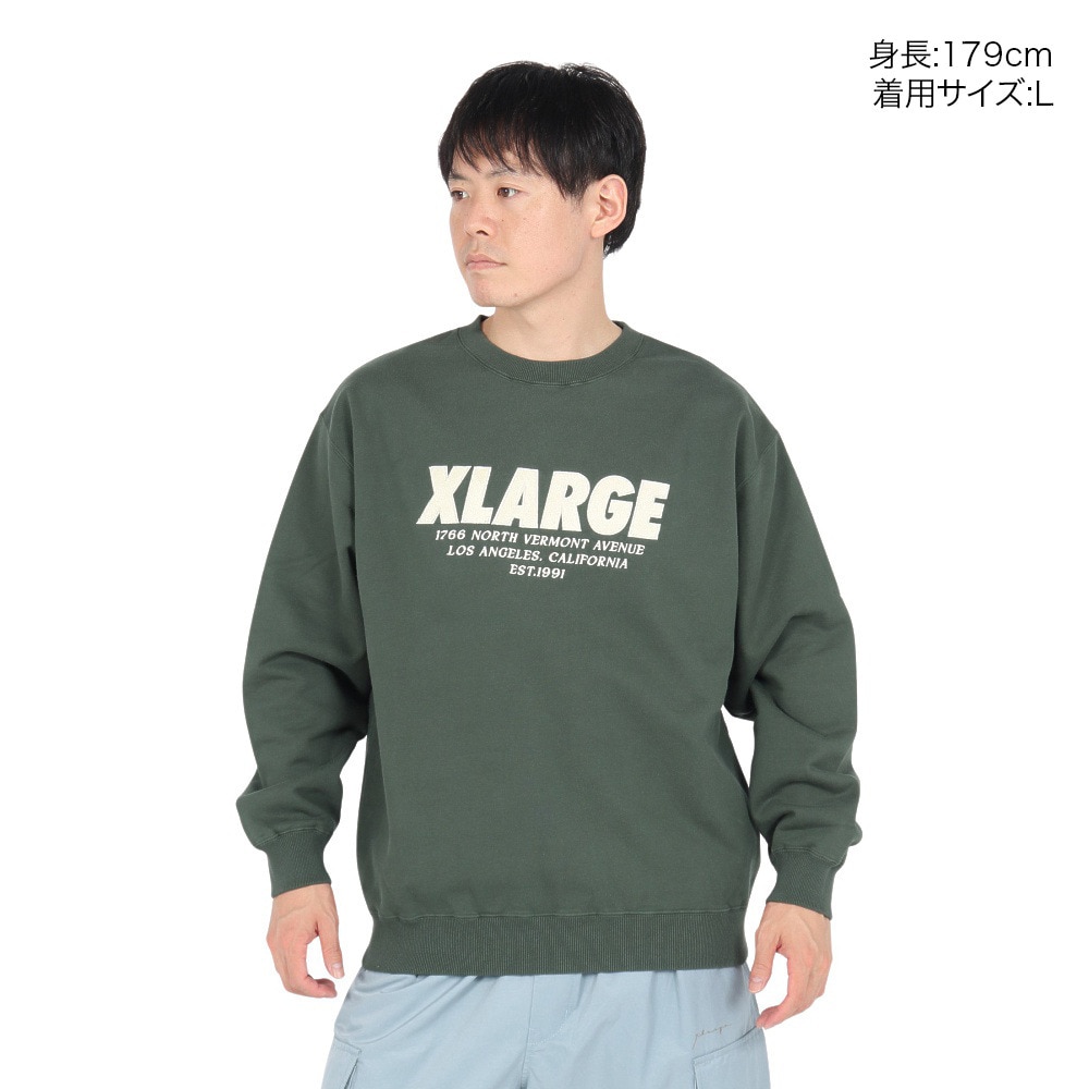 エクストララージ（XLARGE）（メンズ）CHENILLE ロゴ クルーネック スウェットシャツ 101243012016-GREEN