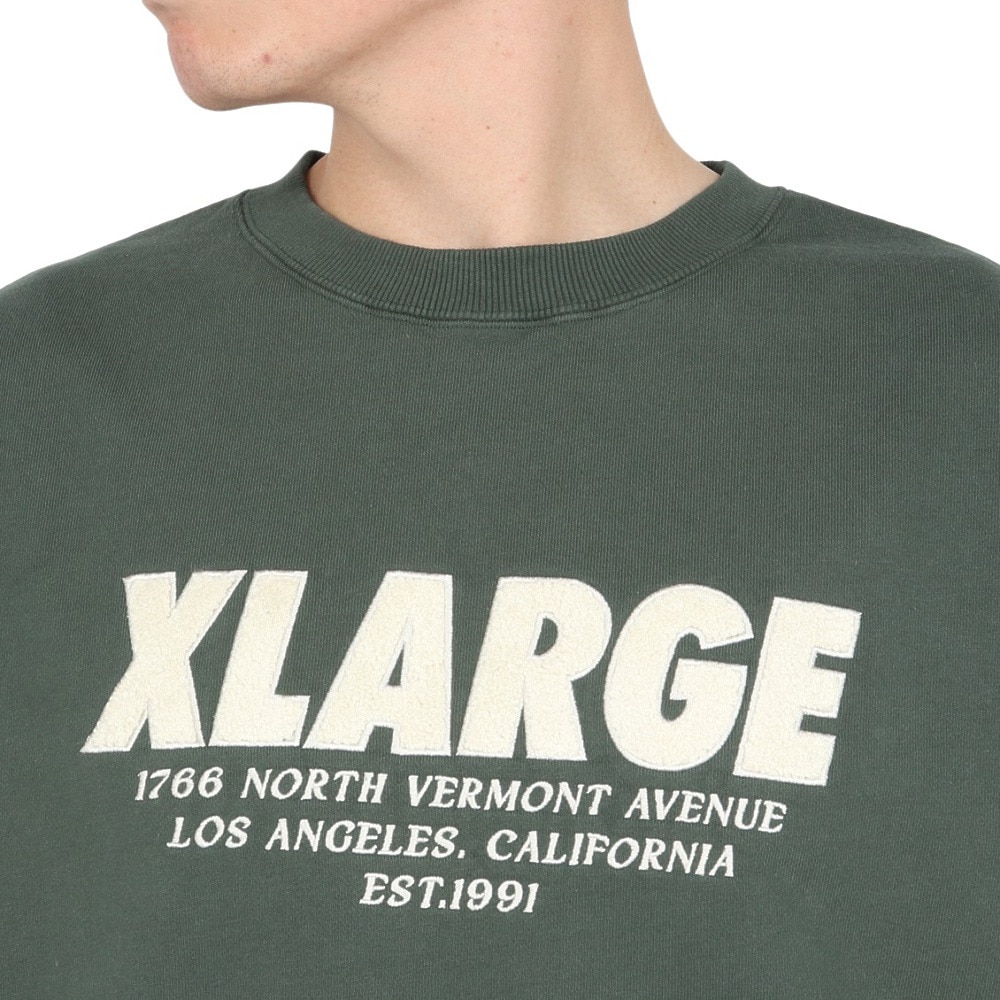 エクストララージ（XLARGE）（メンズ）CHENILLE ロゴ クルーネック スウェットシャツ 101243012016-GREEN