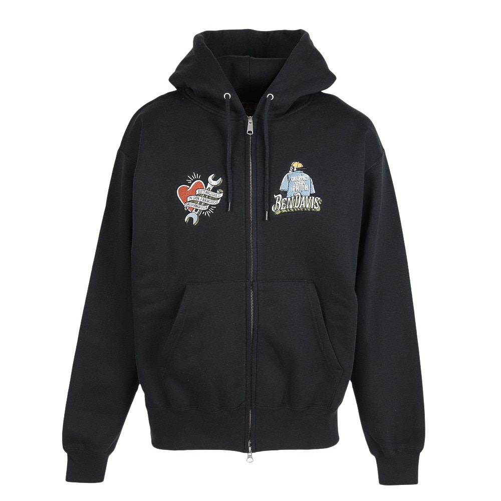 ベンデイビス(BEN DAVIS)バック刺繍ジップパーカー 25780053-BLK(Men’s) ベンデイビス（BEN DAVIS）（メンズ）バック刺繍ジップパーカー