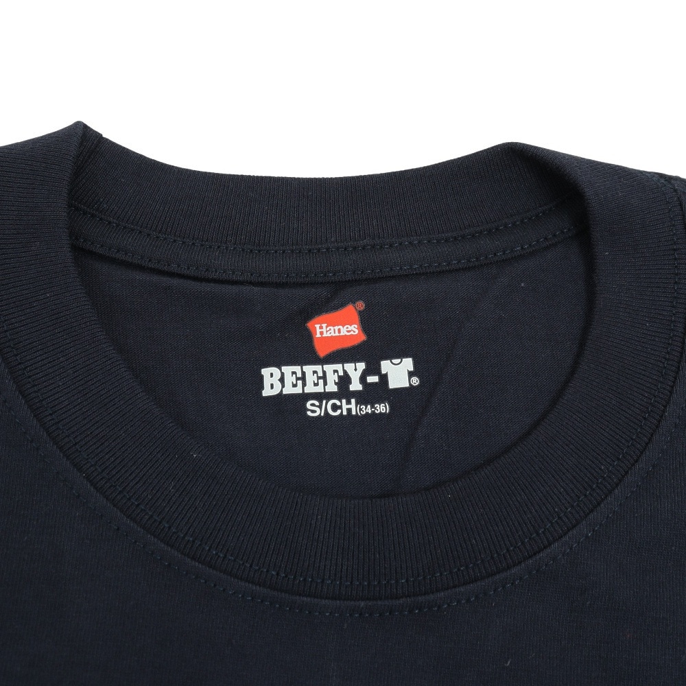 ヘインズ（Hanes）（メンズ）Tシャツ メンズ ビーフィー BEEFY 半袖 クルーネック ネイビー 紺 無地T 定番 長持ち H5180 370