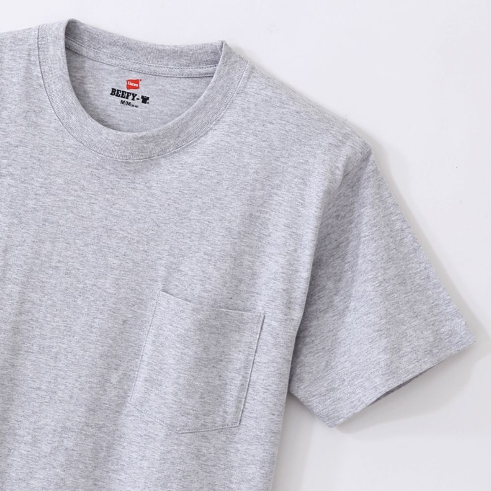 ヘインズ（Hanes）（メンズ）Tシャツ メンズ ビーフィー ポケット BEEFY 半袖 クルーネック グレー 無地T 定番 長持ち H5190 060 オンライン価格