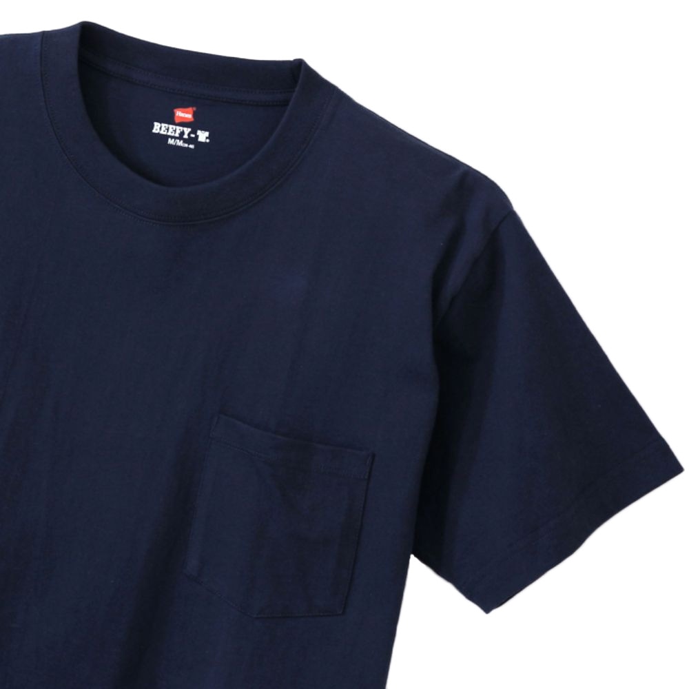 ヘインズ（Hanes）（メンズ）Tシャツ メンズ ビーフィー ポケット BEEFY 半袖 クルーネック ネイビー 紺 無地T 定番 長持ち H5190 370 オンライン価格