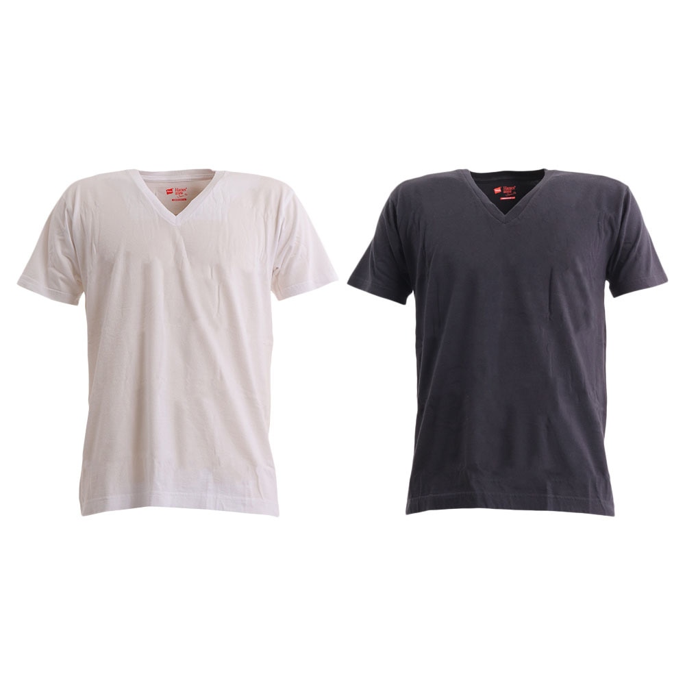 ヘインズ（Hanes）（メンズ）Tシャツ メンズ ジャパンフィット 2枚組 Vネック 白 黒 無地T 定番 H5325 998 半袖 オンライン価格