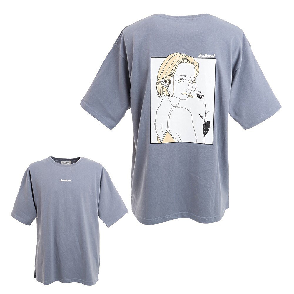  プリント半袖Tシャツ 1551027-BLU
