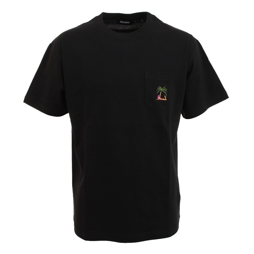  ポケット付き 半袖Ｔシャツ PALM TREE 101212011023-BLACK
