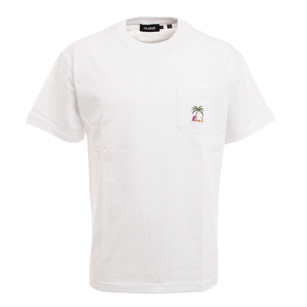  ポケット付き 半袖Ｔシャツ PALM TREE 101212011023-WHITE