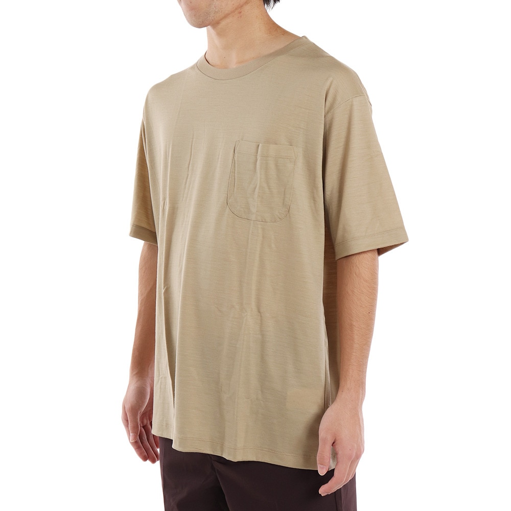 エルケクス（ELKEX）（メンズ）メリノウール クルーネック 半袖Tシャツ EKM1FA3119 BEG ベージュ UVカット 柔らか 上質 静電気防止 