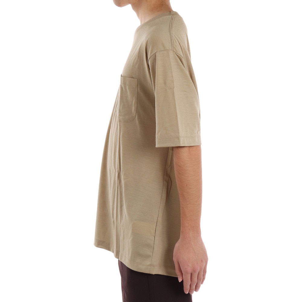 エルケクス（ELKEX）（メンズ）メリノウール クルーネック 半袖Tシャツ EKM1FA3119 BEG ベージュ UVカット 柔らか 上質 静電気防止 