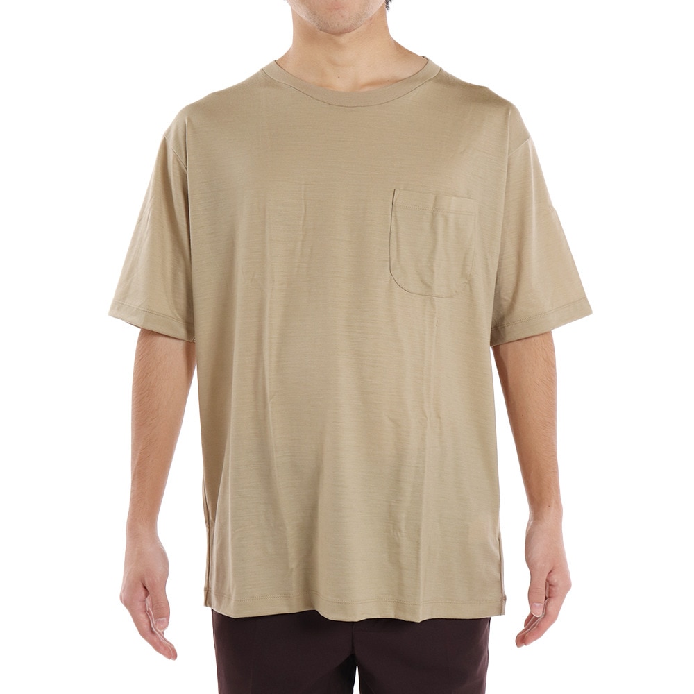 エルケクス（ELKEX）（メンズ）メリノウール クルーネック 半袖Tシャツ EKM1FA3119 BEG ベージュ UVカット 柔らか 上質 静電気防止 