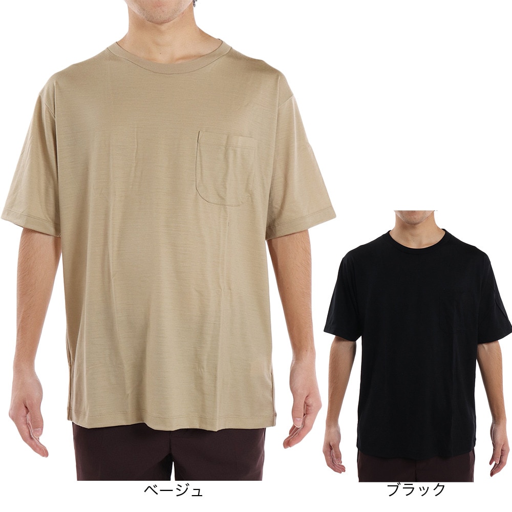 エルケクス（ELKEX）（メンズ）メリノウール クルーネック 半袖Tシャツ EKM1FA3119 BEG ベージュ UVカット 柔らか 上質 静電気防止 