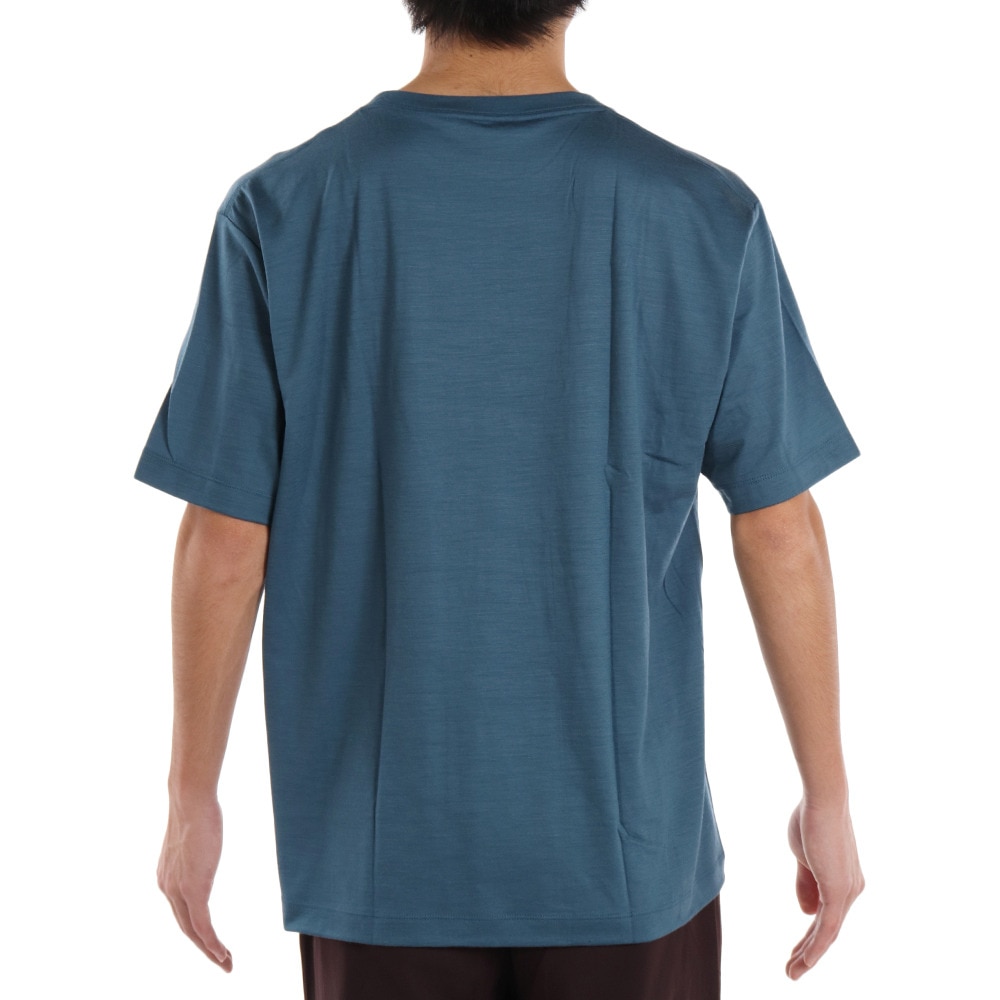 エルケクス（ELKEX）（メンズ）メリノウール クルーネック 半袖Tシャツ EKM1FA3119 BLU ブルー UVカット 柔らか 上質 静電気防止 