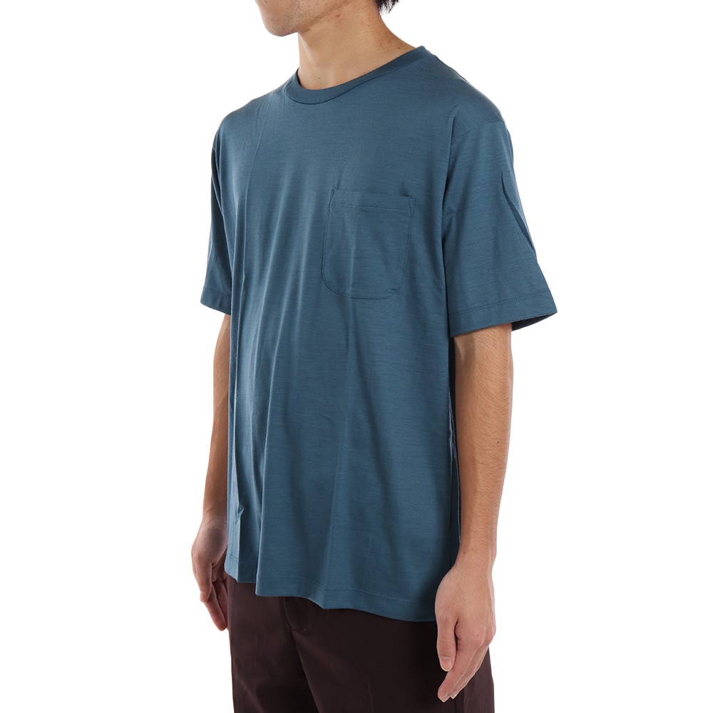 エルケクス（ELKEX）（メンズ）メリノウール クルーネック 半袖Tシャツ EKM1FA3119 BLU ブルー UVカット 柔らか 上質 静電気防止 