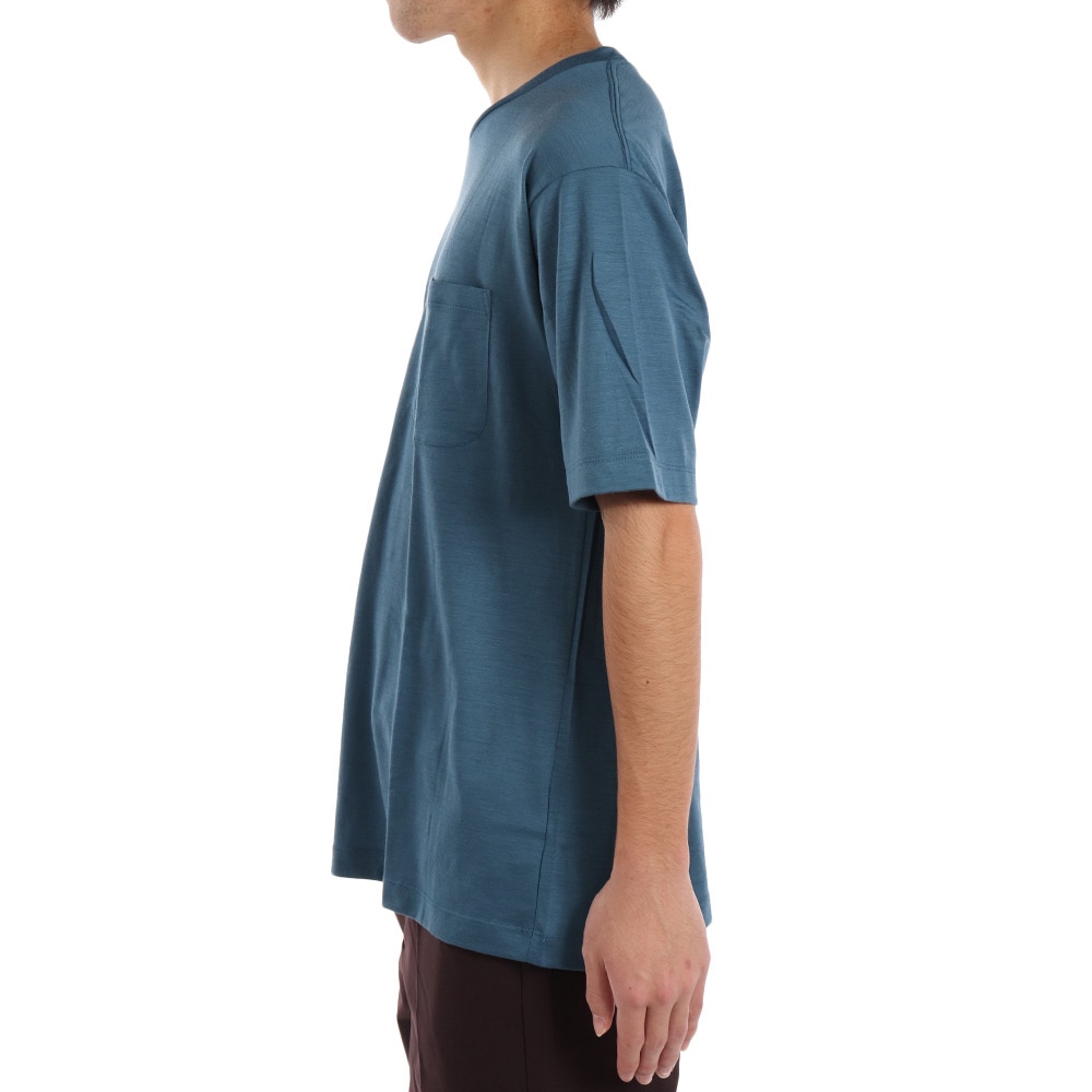 エルケクス（ELKEX）（メンズ）メリノウール クルーネック 半袖Tシャツ EKM1FA3119 BLU ブルー UVカット 柔らか 上質 静電気防止 
