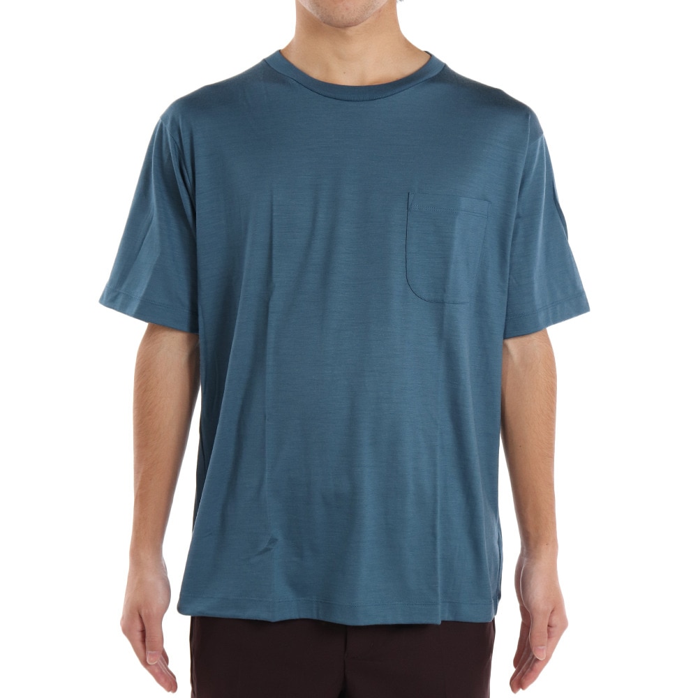エルケクス（ELKEX）（メンズ）メリノウール クルーネック 半袖Tシャツ EKM1FA3119 BLU ブルー UVカット 柔らか 上質 静電気防止 