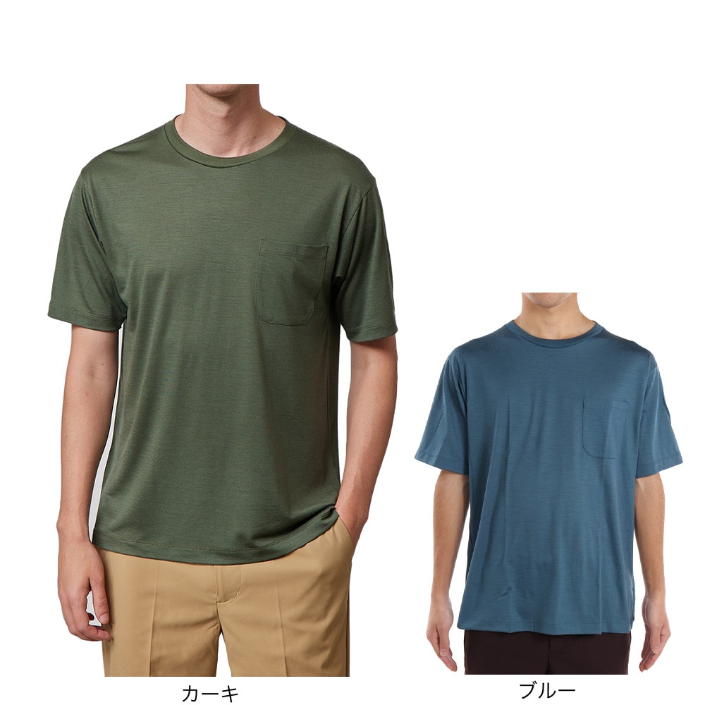 エルケクス（ELKEX）（メンズ）メリノウール クルーネック 半袖Tシャツ EKM1FA3119 BLU ブルー UVカット 柔らか 上質 静電気防止 