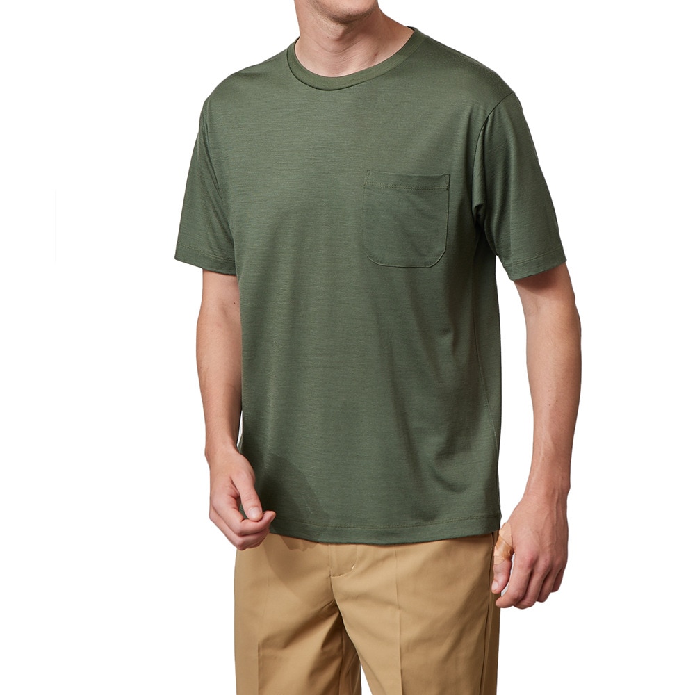 エルケクス（ELKEX）（メンズ）メリノウール クルーネック 半袖Tシャツ EKM1FA3119 KHK カーキ UVカット 柔らか 上質 静電気防止 