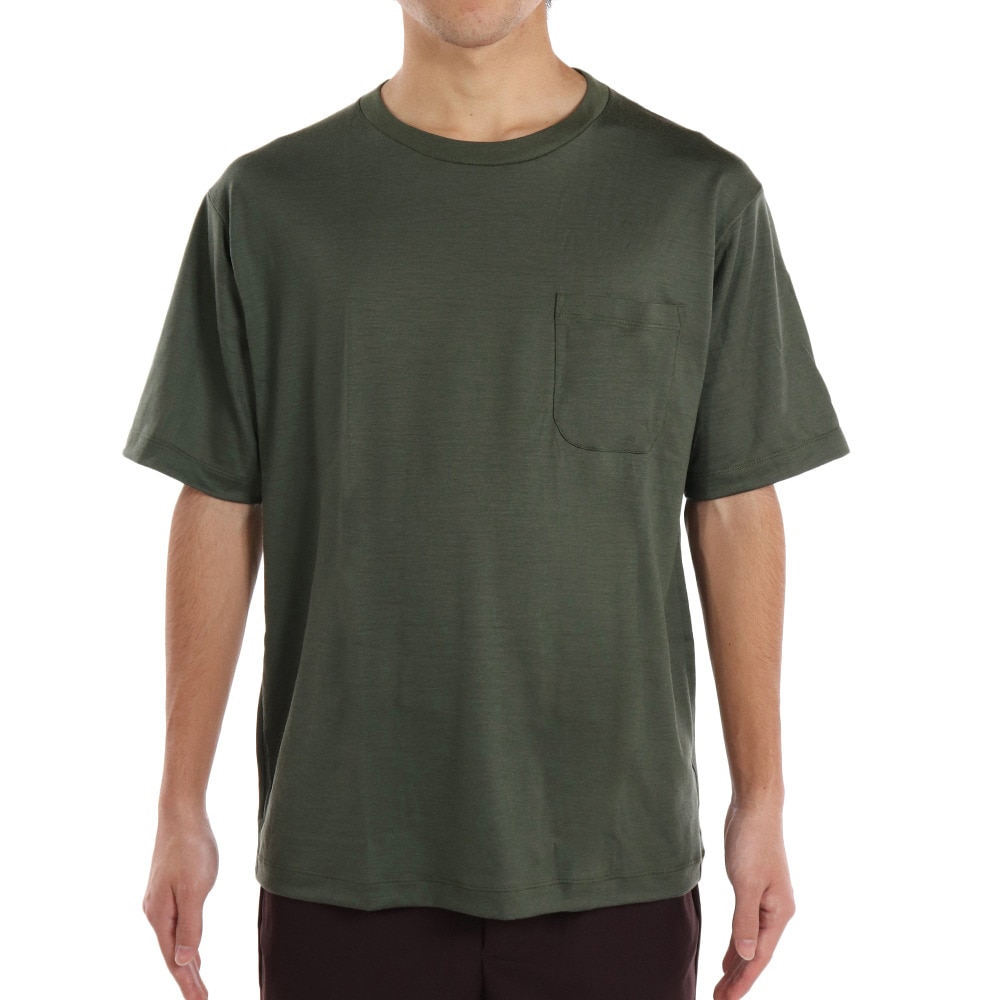 エルケクス（ELKEX）（メンズ）メリノウール クルーネック 半袖Tシャツ EKM1FA3119 KHK カーキ UVカット 柔らか 上質 静電気防止 