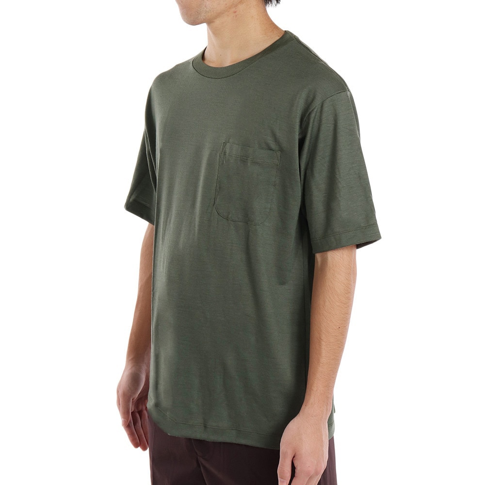 エルケクス（ELKEX）（メンズ）メリノウール クルーネック 半袖Tシャツ EKM1FA3119 KHK カーキ UVカット 柔らか 上質 静電気防止 