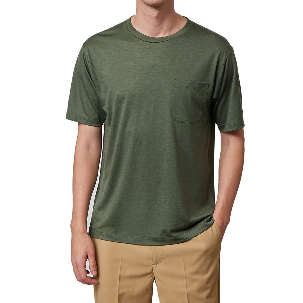 エルケクス（ELKEX）（メンズ）メリノウール クルーネック 半袖Tシャツ EKM1FA3119 KHK カーキ UVカット 柔らか 上質 静電気防止 