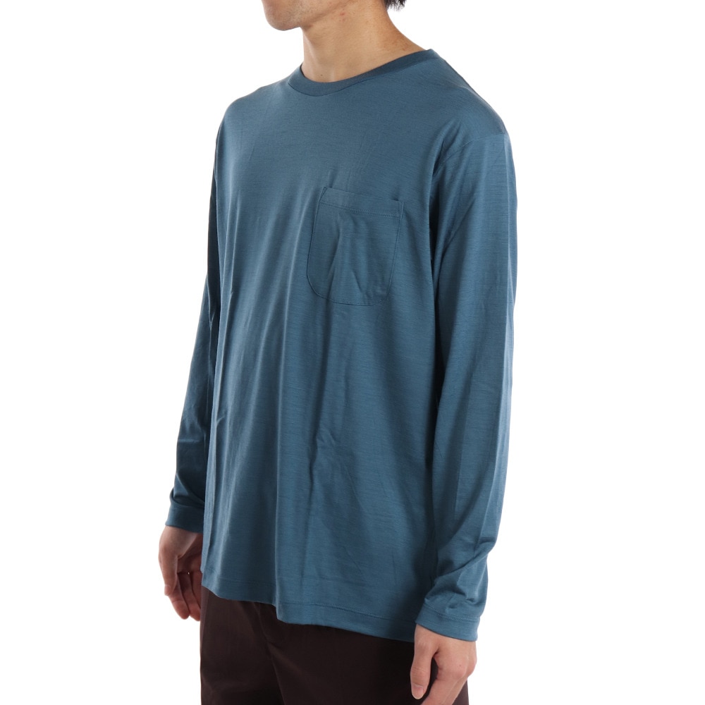 エルケクス（ELKEX）（メンズ）メリノウール クルーネック 長袖Tシャツ EKM1FA3120 BLU ウール100%