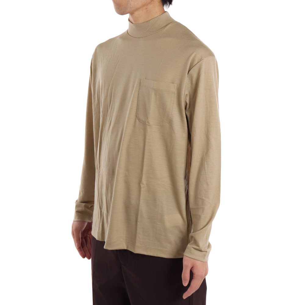 エルケクス（ELKEX）（メンズ）メリノウール モックネック 長袖Tシャツ EKM1FA3121 BEG ウール100％