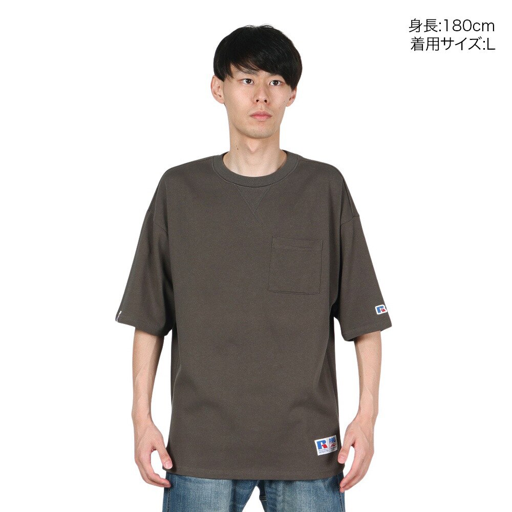 ラッセル（RUSSELL）（メンズ）Tシャツ 半袖 ヘビーウェイト PRO USA ポケットTシャツ シンプル オーバーサイズ 綿100% RBM22S0003 CGRY